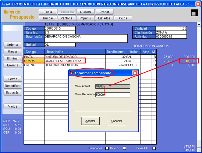 El programa calcula el rendimiento necesario para que el componente del unitario aporte el valor que usted indique